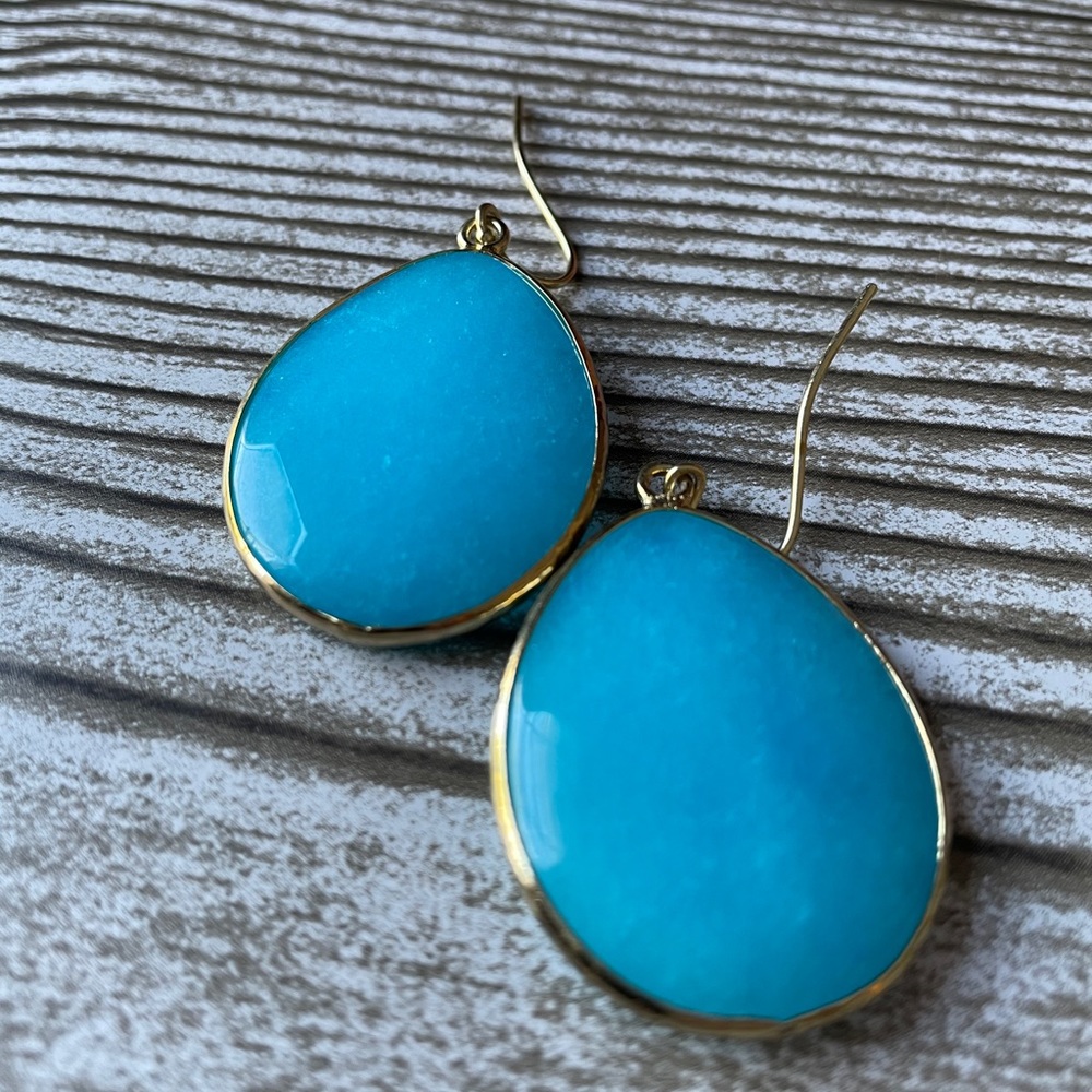 Turquoise faceted teardrop earrings - Picture 3 of 8